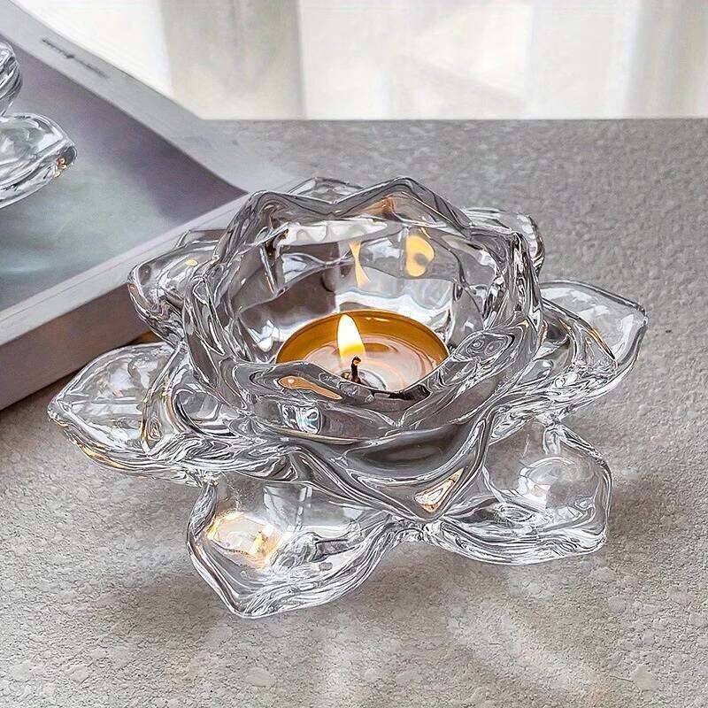 1PC Chinese Style Lotus Crystal Glass Holder Romantic Candlelight Dinner Base Bar Transparent and Minimalist Candle Cup Y260131