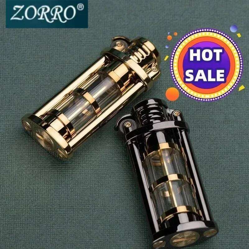 Men's Gift new ZORRO Old-fashioned Grinding Wheel Transparent Oil Tank Windproof Kerosene Lighter Cigarette Accessories W260202