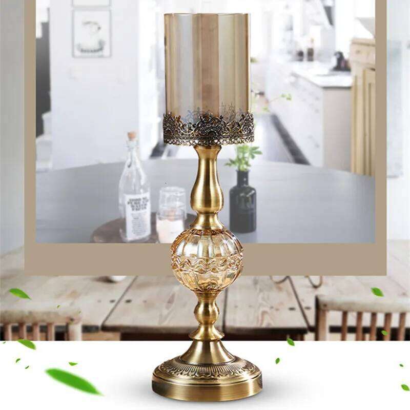 Luxury European High Table Decor Ornaments Candlelight Dinner Props Crystal Metal Candle Holders Retro Crafts Y260131