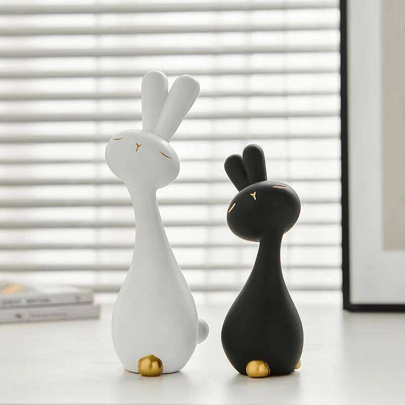 Black and white rabbit desktop small ornament resin handicrafts office , living room creative soft decoration Y260202