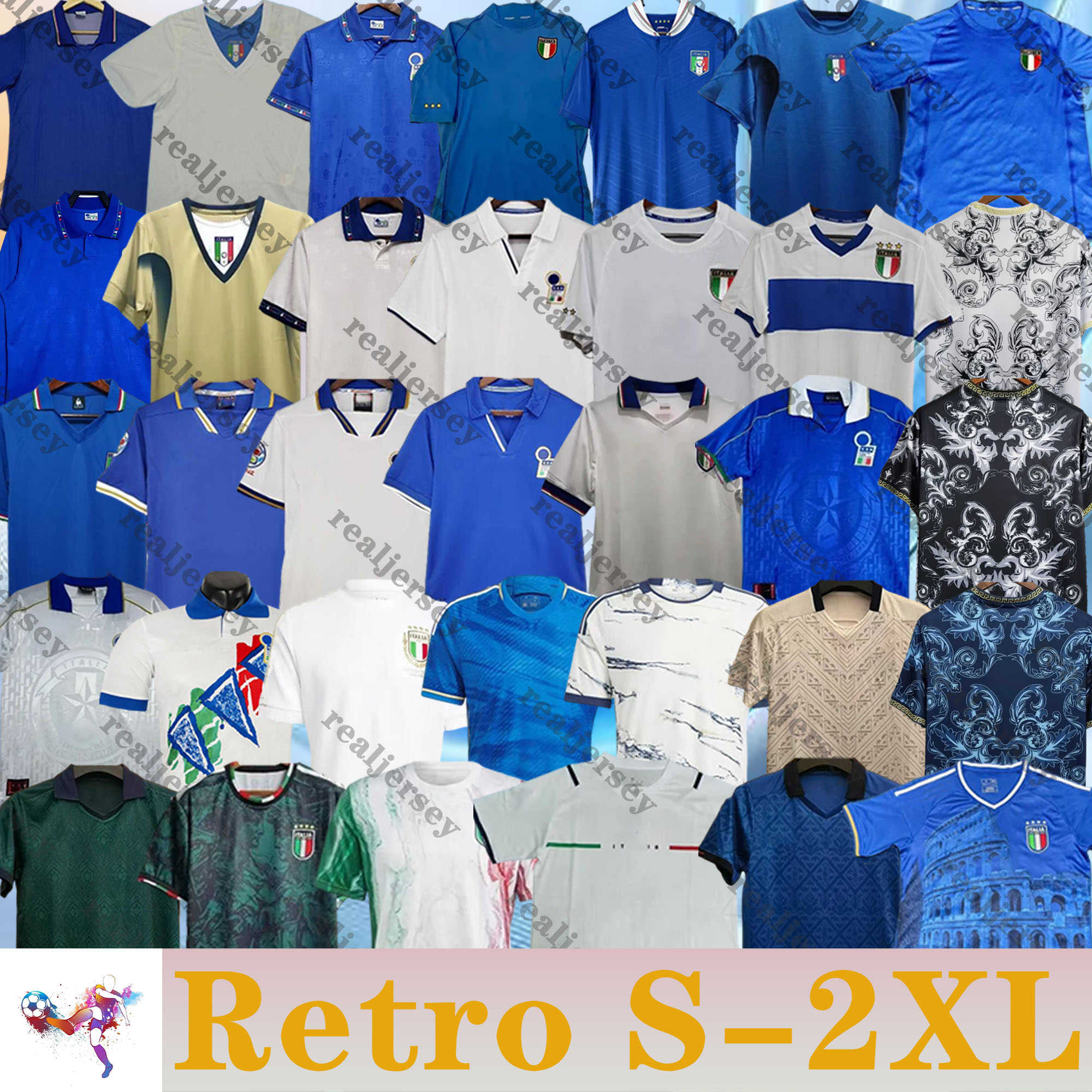 19 20 21 Retro classic Italys soccer jerseys 1990 94 1996 1998 2000 2004 Italia MALDINI R.BAGGIO Nesta CANNAVARO PIRLO DEL PIERO Balotelli 2006 2012 men football shirts