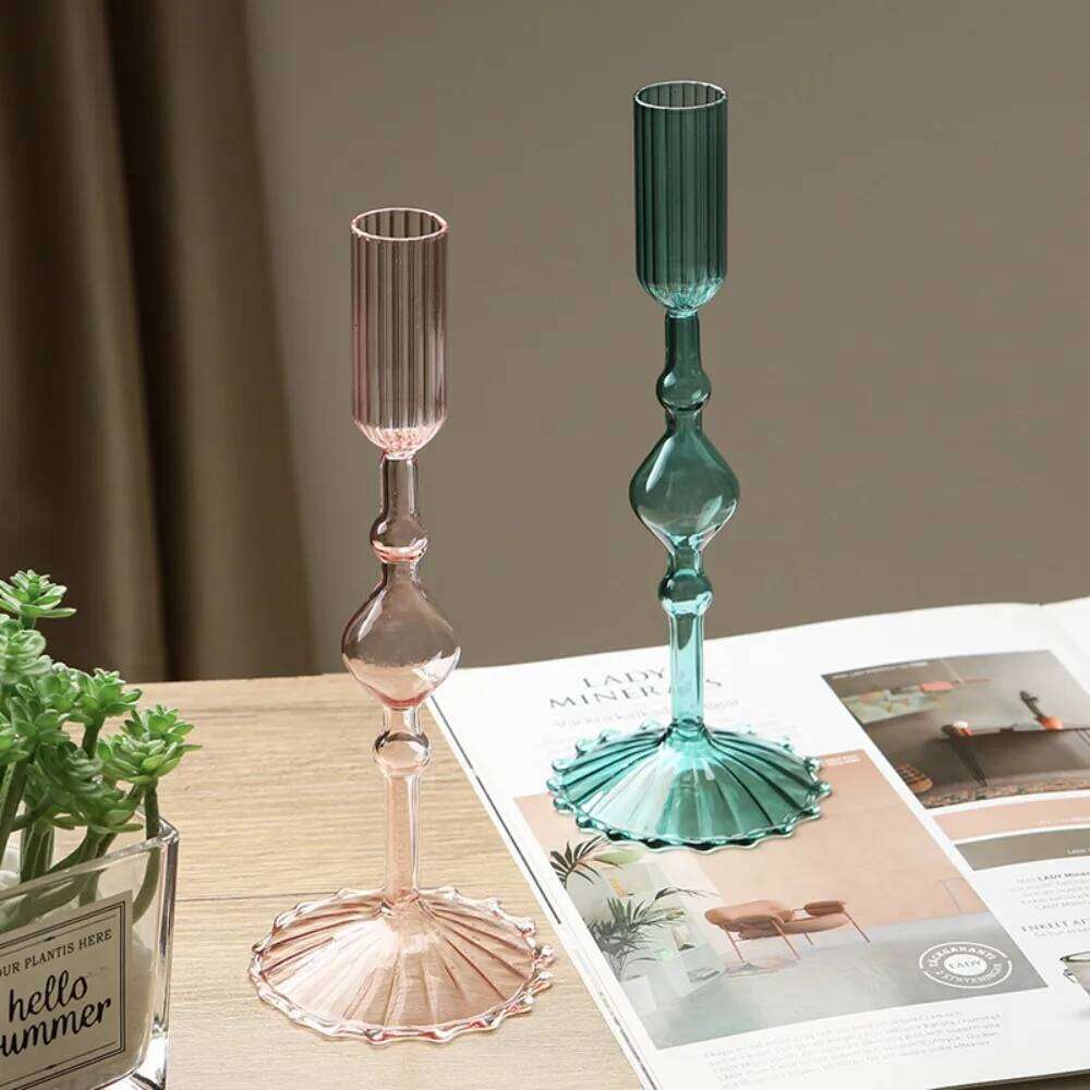 Creative Glass Candle Holder Romantic Candlelight Dinner Candlestick Living Room Dining Table Decoration Wedding Party Decor Y260131