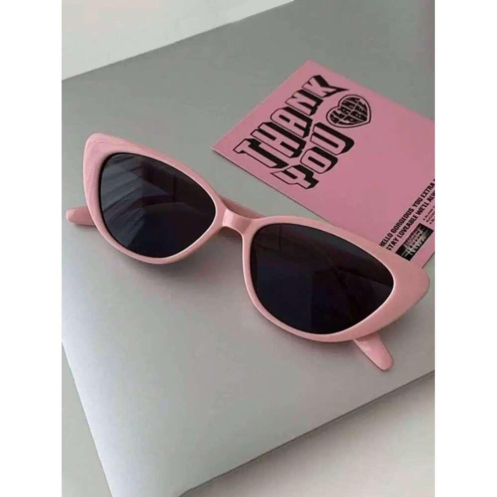 1pair Pink Slim Cat Eye Sunglasses - Retro UV Protection Plastic Frame Versatile Eyewear for Women H260202