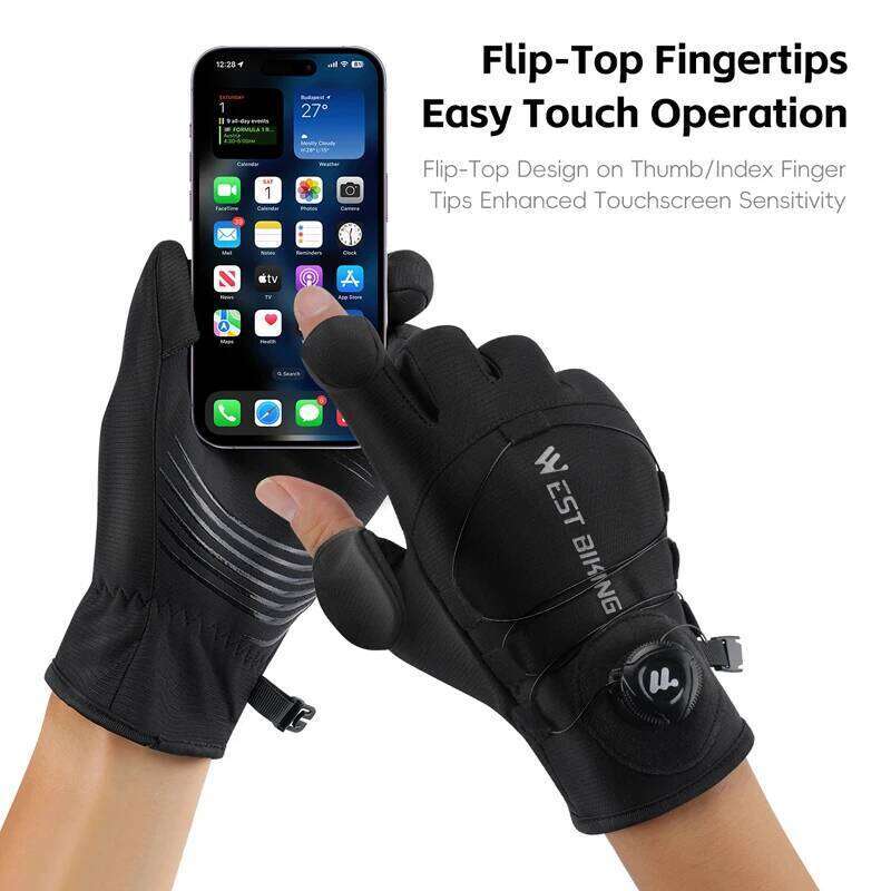 WEST BIKING Winter Self-Locking Bicycle Thermal Warm Full Finger Cycling Sports Touchscreen Twist Locking Gloves XJ260202