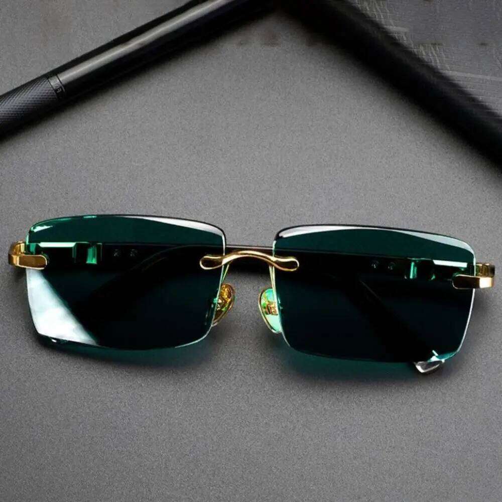 Retro Frameless Men's Green Crystal Stone Cycling Goggles Leopard Print Outdoor Sunglasses Driving Glasses Eyewear H260202