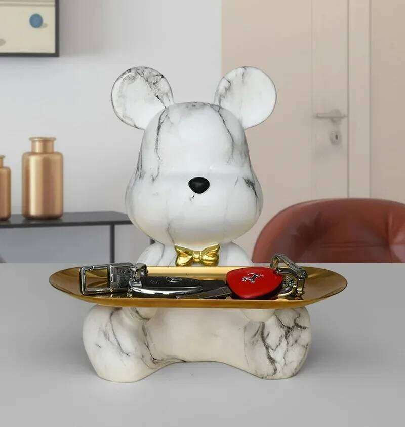 Trendy Colorful Graffiti Bear Abstract Resin Storage Statue Cute Doodle Animal Organizer Desk Holder for Home Office Ornaments Y260202