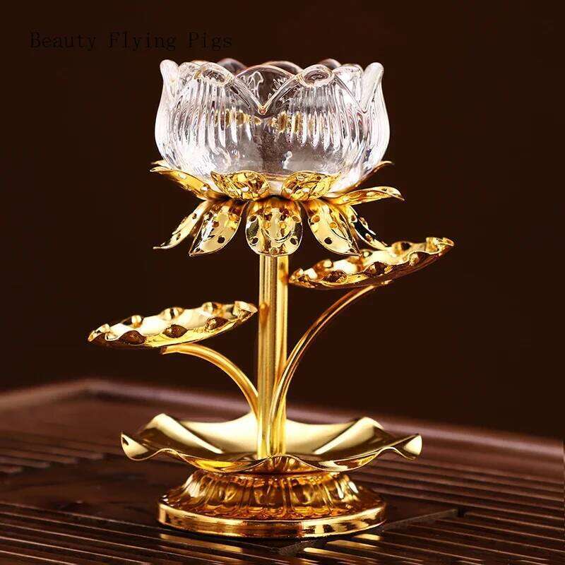 1pc Water Glazed Lotus Flower Metal Candlestick Household Sacrificial Buddhist Temple Supplies Pray for Auspiciousness Y260131