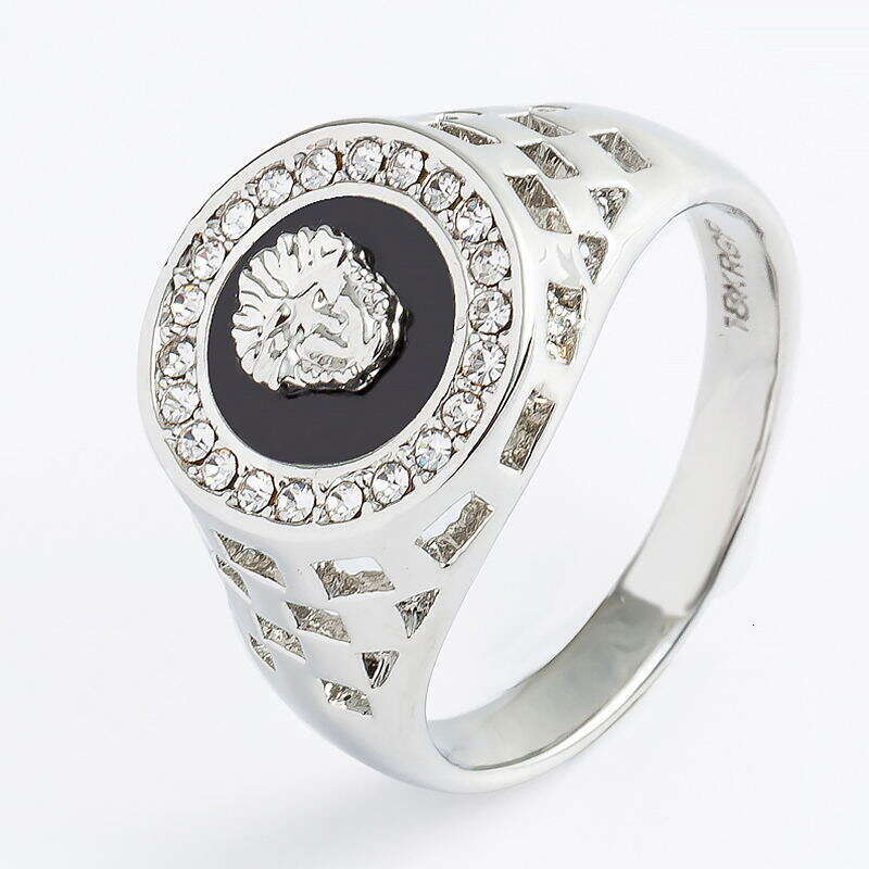 Jewelry European and American Fashion Men's Portrait & Ring Inlaid with Diamonds Hollow Oil Drop Round Lion Head Index Finger Ring