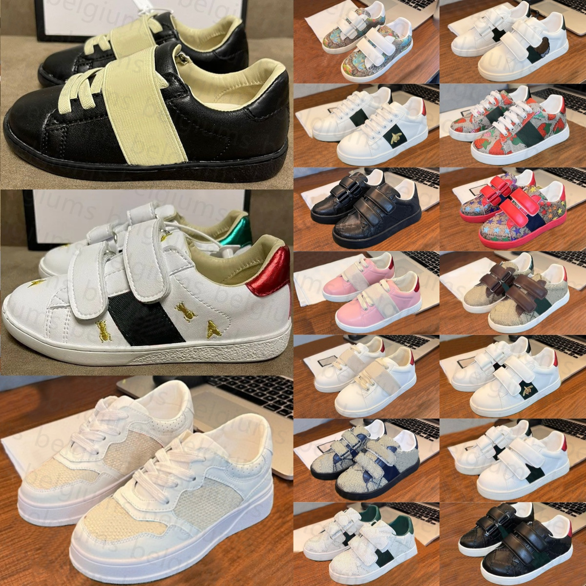 Kids Shoes Baby Shoe Casual Bee Designer Trainers Toddler Kid Youth Sneaker Infants Girls Luxury Brands Children Black White Pink Sneakers Size 24-35