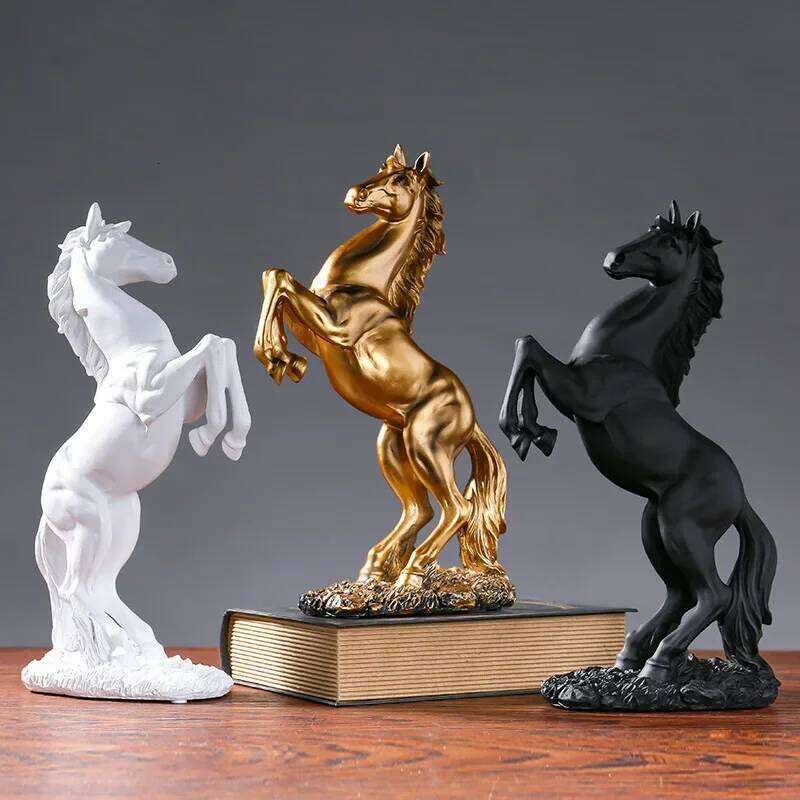 Resin Statue Golden White Black Horse Figure Nordic Abstract Ornaments Figurines For Interior Sculpture Room Home Decor Y260202