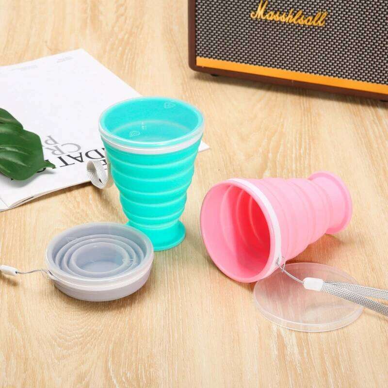 200/300ML Folding Portable Retractable Cups Outdppr Travel Coffee Tea Water Cup Telescopic Drinking Mug with Lid Z260202