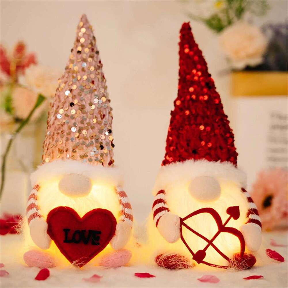 Valentine's Day Decorations Glowing Gnome Doll Ornaments Plush Knitted Love Faceless Dolls Holiday Party Surprise Gift Y260202