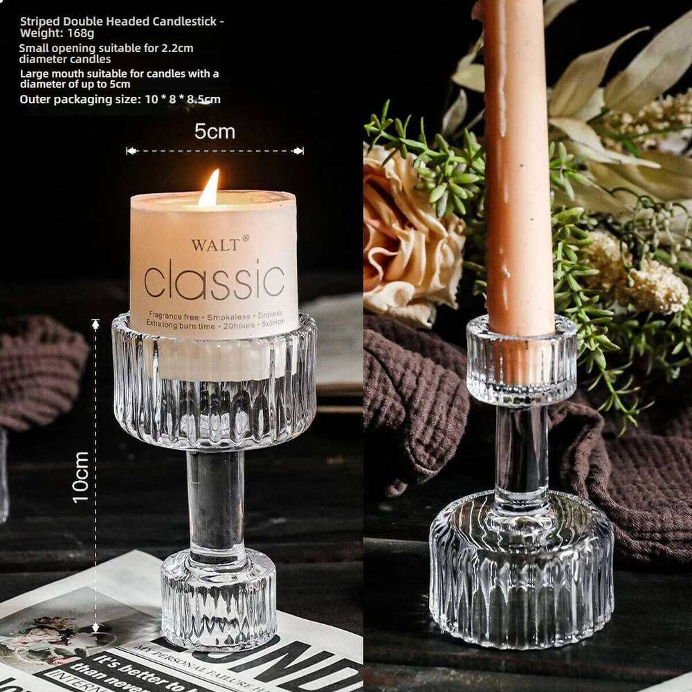 Glass Candle Wick Holder Clear Pillar Table Design Candlestick for Dining Decor Y260131