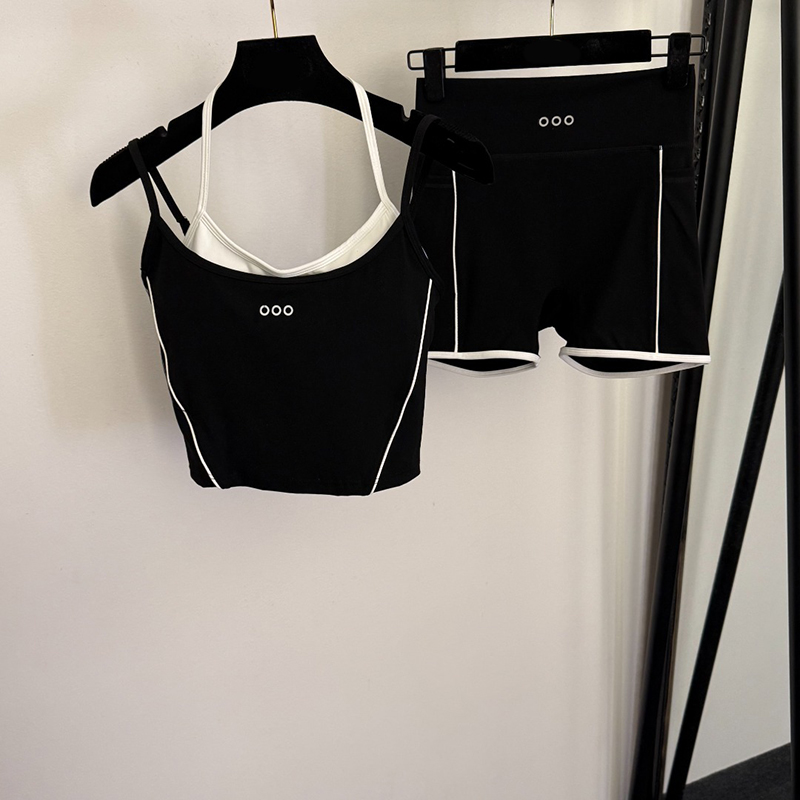 Summer Women Vest Shorts Tracksuit Designer Fake Two Piece Padded Tanks High Waist Shorts Fitness Yoga Outfits