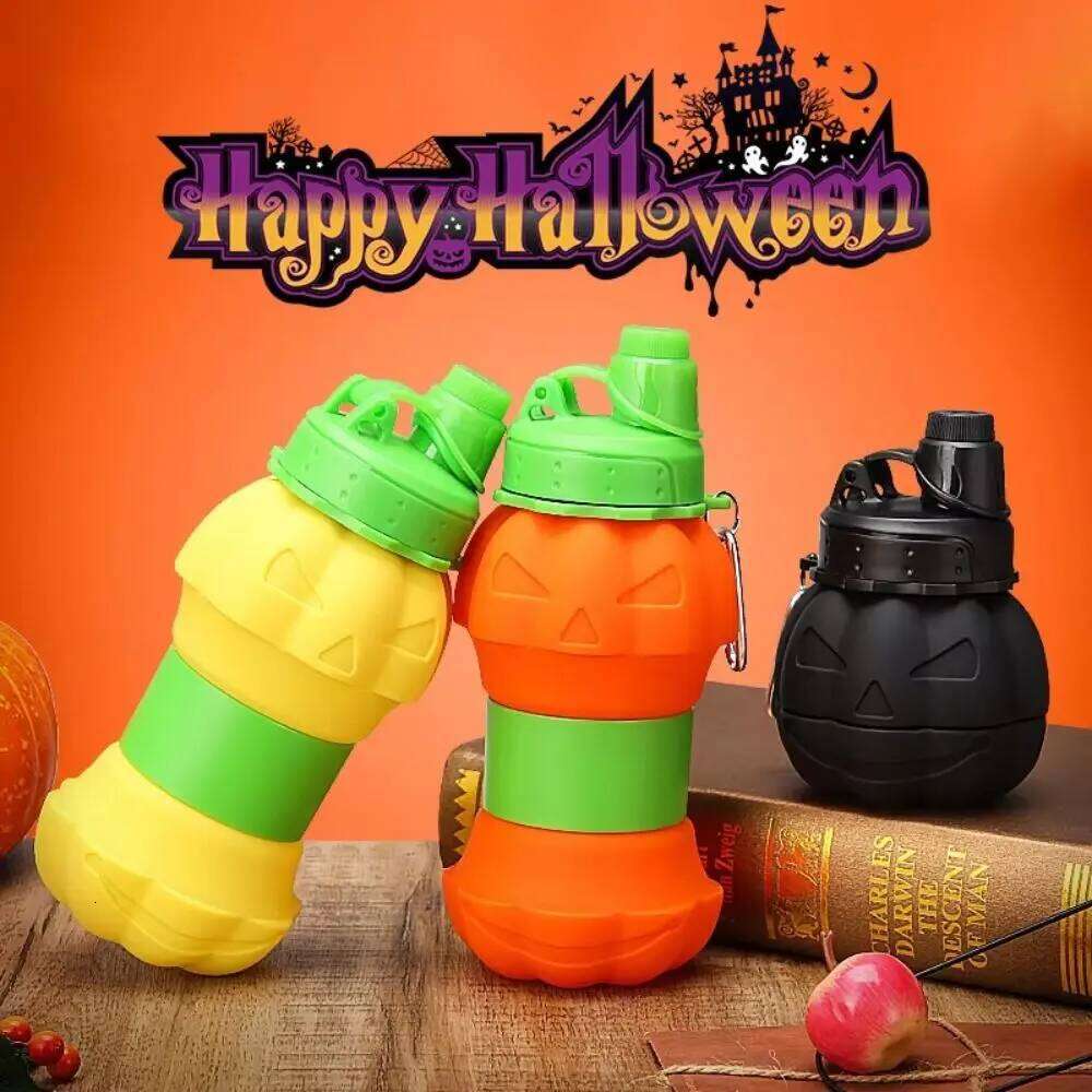 Portable Pumpkin Folding Bottle Retractable Collapsible Water Cup 550ml Leak-proof Silicone Sport Bottles Travel Z260202