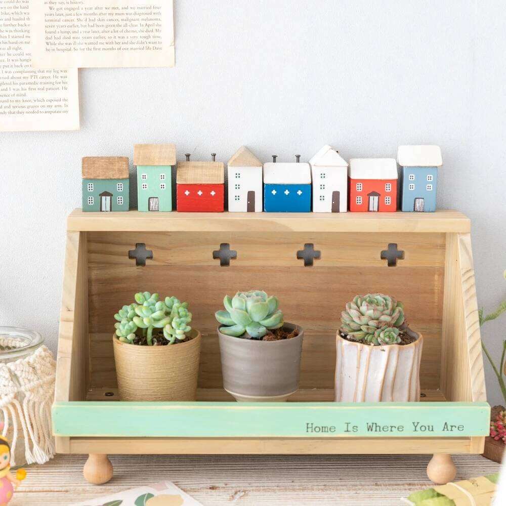 4Pcs Small Wooden House Ornament Miniature Building Table Desktop Home Decor Items Nordic Style Crafts Birthday Gifts for Women Y260202