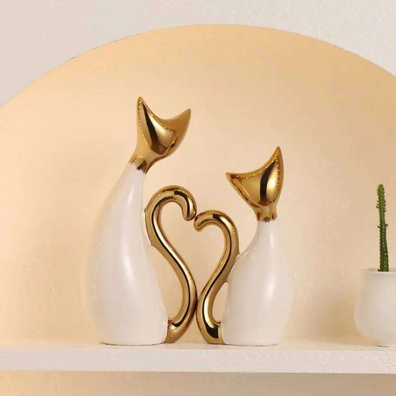 Modern Luxury Ceramic Cat Ornaments Office Store Cafe Sculpture Crafts Home Livingroom Porch Table Figurines Decoration Y260202