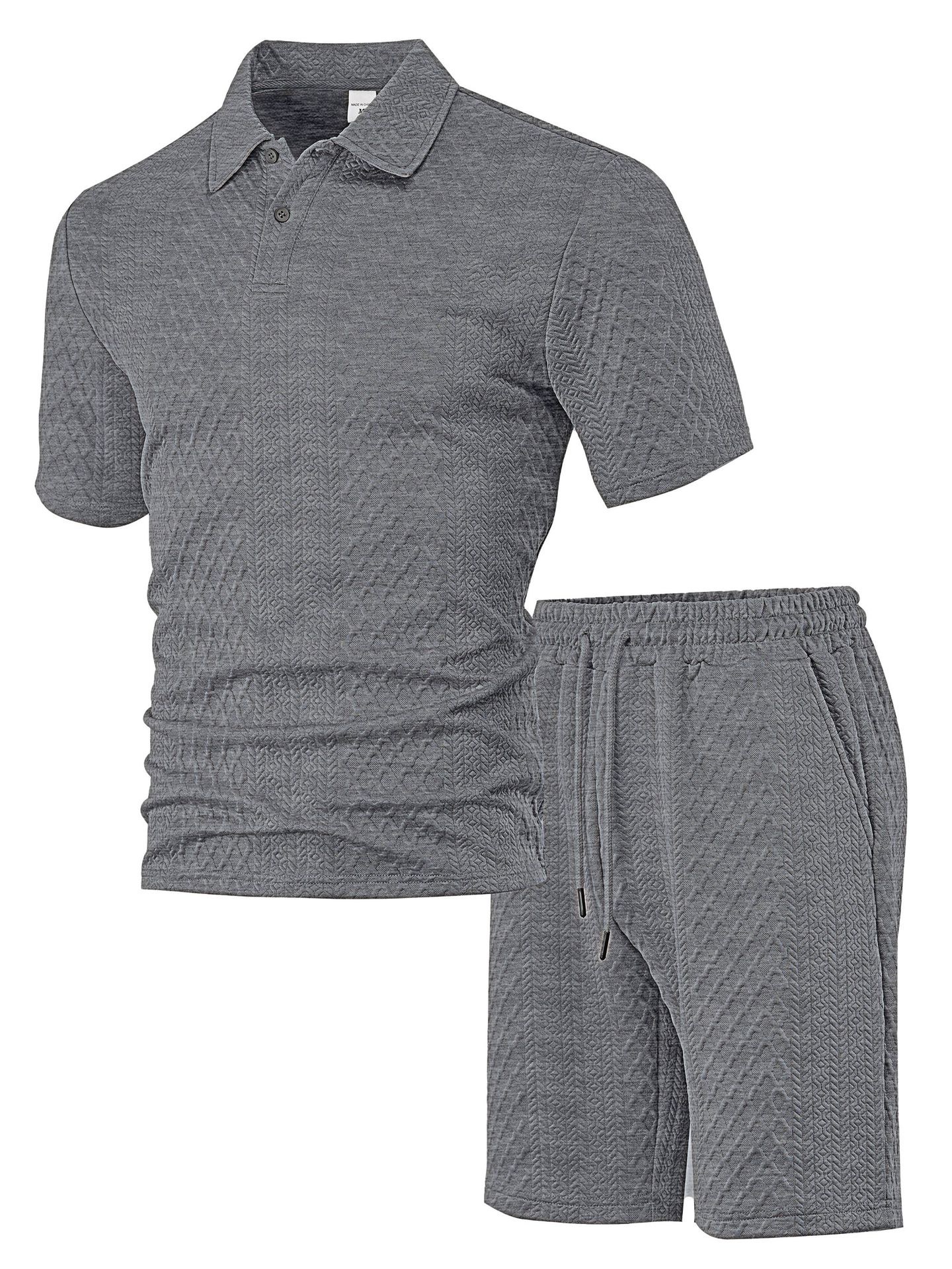 2026 New Men's summer jacquard men's casual sports thin lapel shirt short sleeve set
