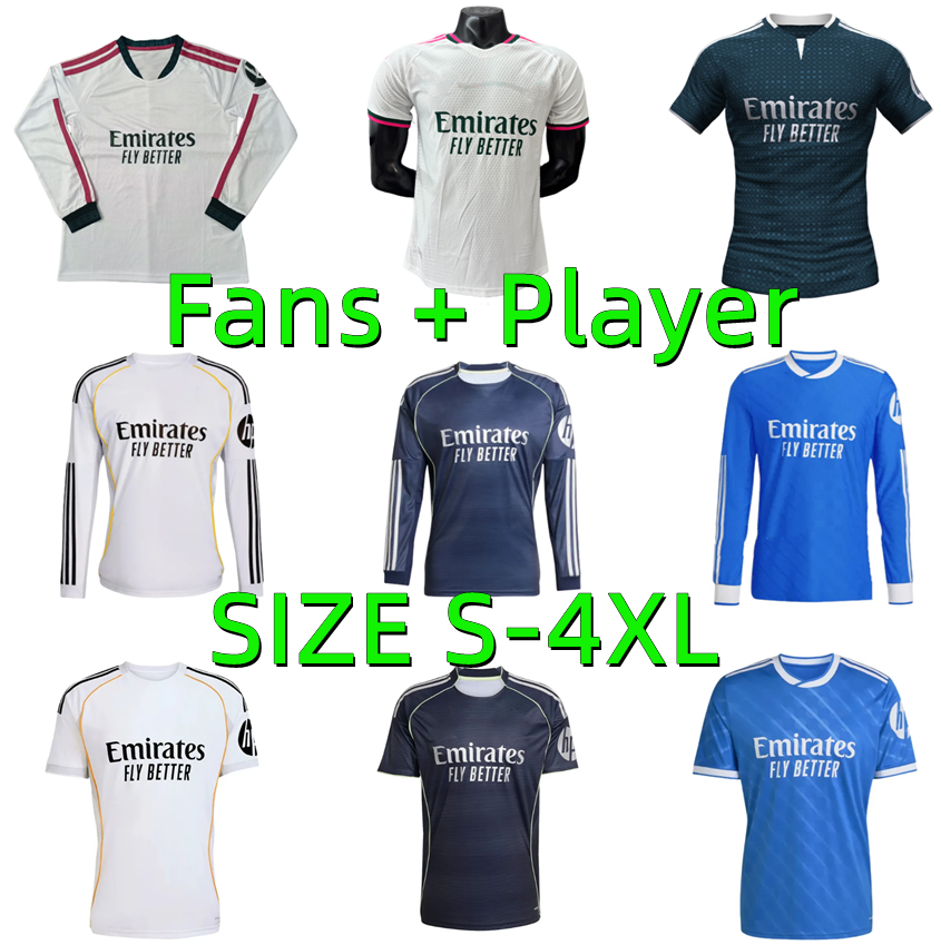 2026 2027 Reals Madrid BELLINGHAM MBAPPE soccer jerseys 25 26 27 Tchouameni VALVERDE VINI JR MASTANTUONO Arda Guler TRENT football shirt long sleeve Player version