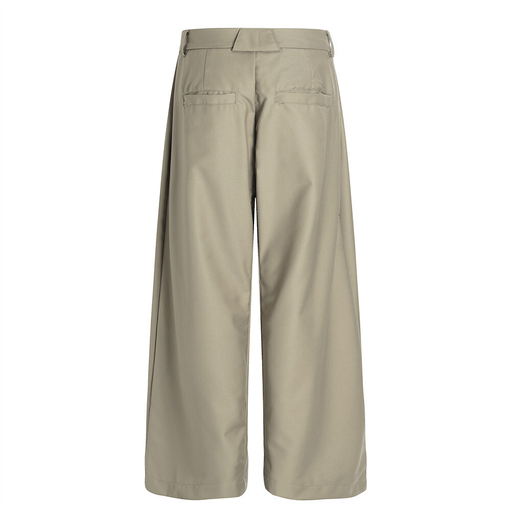 Loose Wide-Leg Long Pants Mens Casual Dress Pants American Style Solid Color Versatile Double Pleat Design Straight-Leg Floor-Length Pants