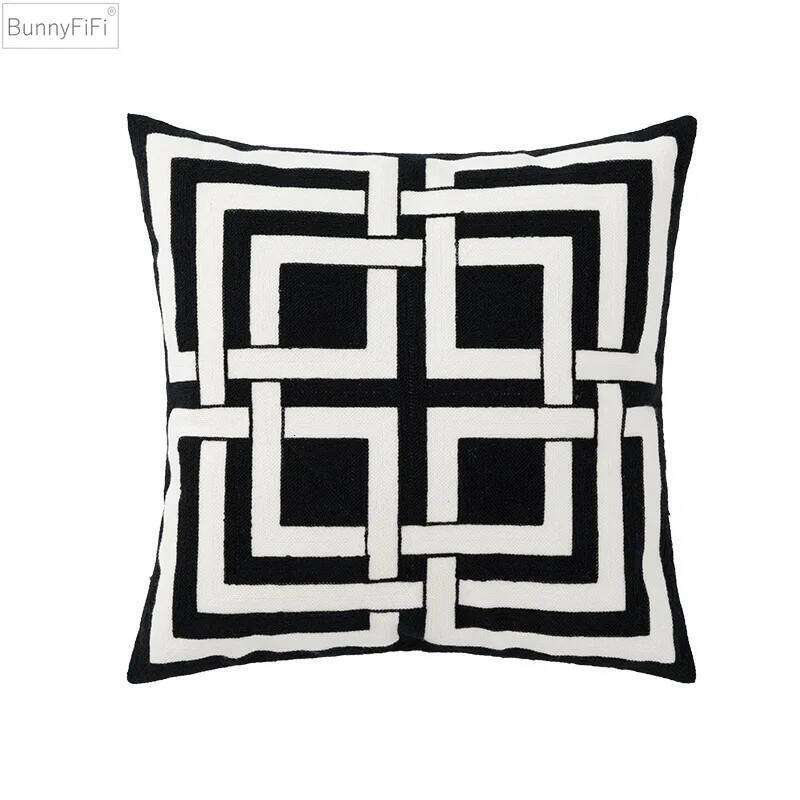 Home Decor Black Grey Cushion 45x45cm Geometric Embroidery Pillow Cover Soft Cozy for living Bed Room