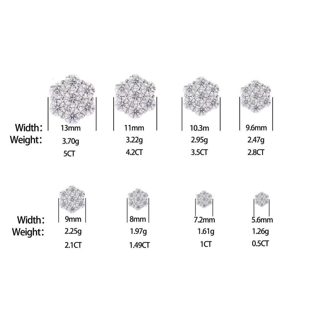 Xs Bulk Wholesale Multi Size Cluster Moissanite Flower Stud Earrings 925 Sterling Silver Vvs Luxury Fine Jewelry Men Women