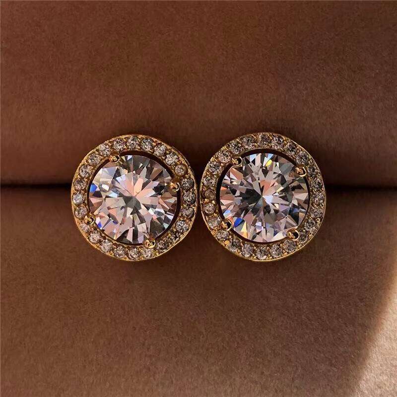1 Carat Moissanite Stud Earrings 18K Gold Plated White Zircon Engagement