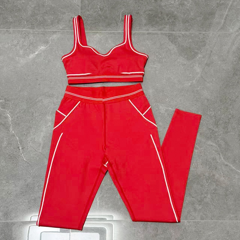 2Pcs Yoga Set Women bralette Gym Sports Tracksuits Bra Fitness Shorts Fared Pant Sports Clothes Outdoor Recreation Pilates Fitness Set Athleisure yoga set XS red set