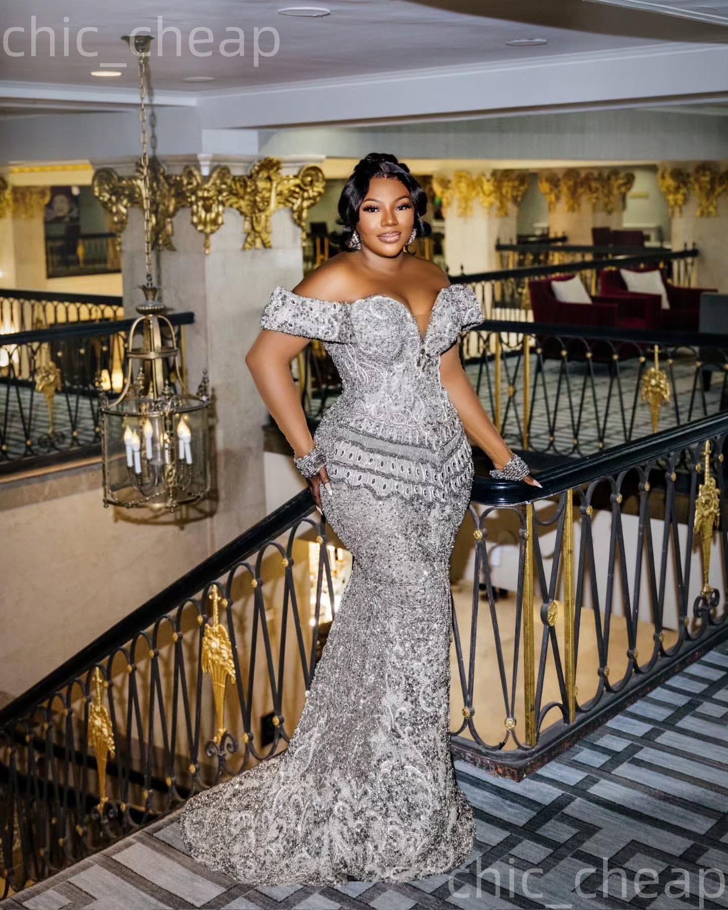 Aso Ebi Silver Mermaid Prom Dresses 2026 Beaded Crystals Detachable Train Evening Formal Party Second Birthday Engagement Gowns Dress For Special Occa