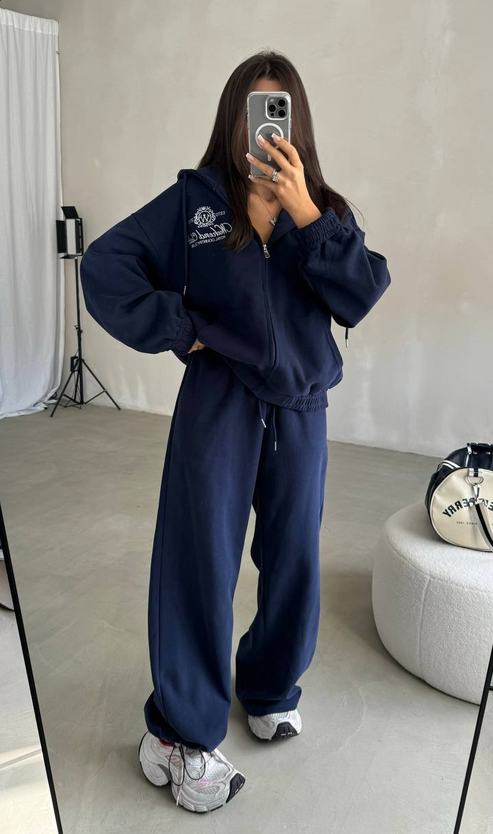 Autumn and Winter New Waffle High Neck Loose Sweatshirt Hoodie Long Sleeve Casual Versatile Sports Set for Women