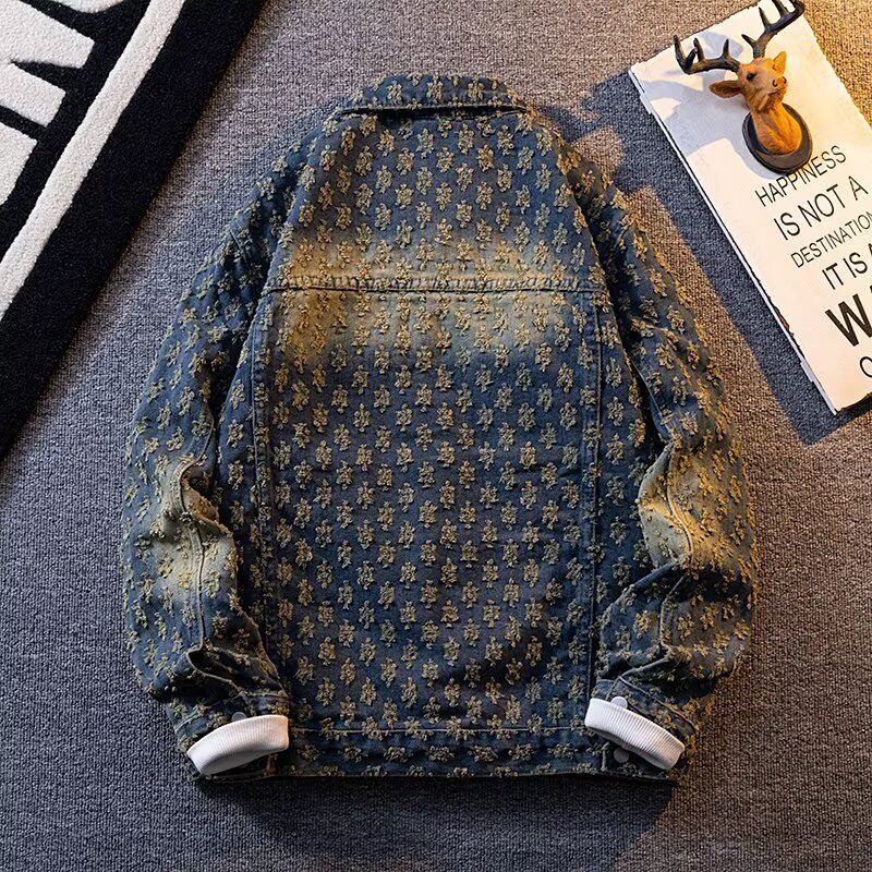 2026 Luxury Brand Designer Clothing 2025 Spring New Style Turn-Down Collar Washed Vintage Fashion Denim Jacket Men's Youth Slim Fit Handsome Casu