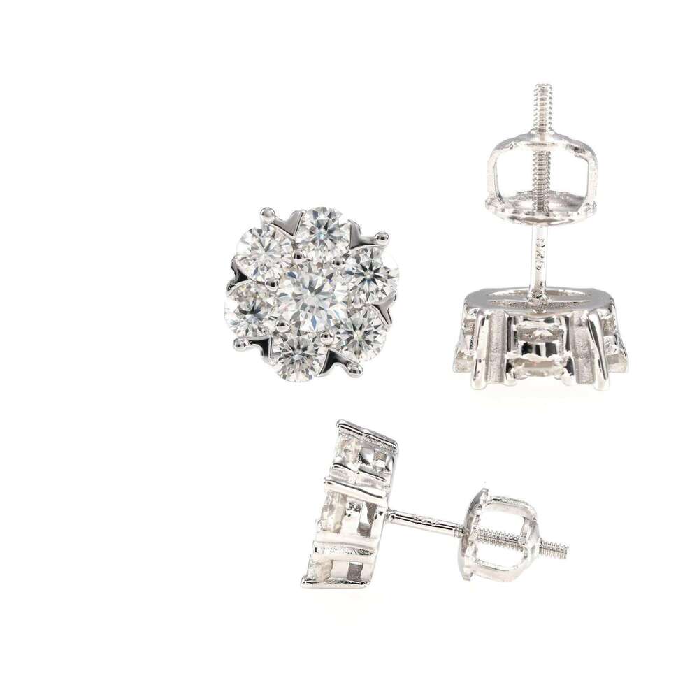 GRA Certified Pass Tester Hip Hop Jewelry Iced Out VVS Moissanite Cluster Stud Earrings