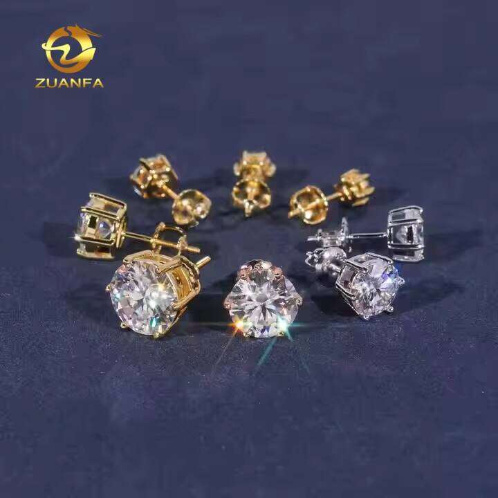 VVS D Moissanite Round Cut 4 To 10Mm 6Prongs Trendy Jewelry Ear Studs Unisex 925 Sterling Silver Custom Screw Back Stud Earrings