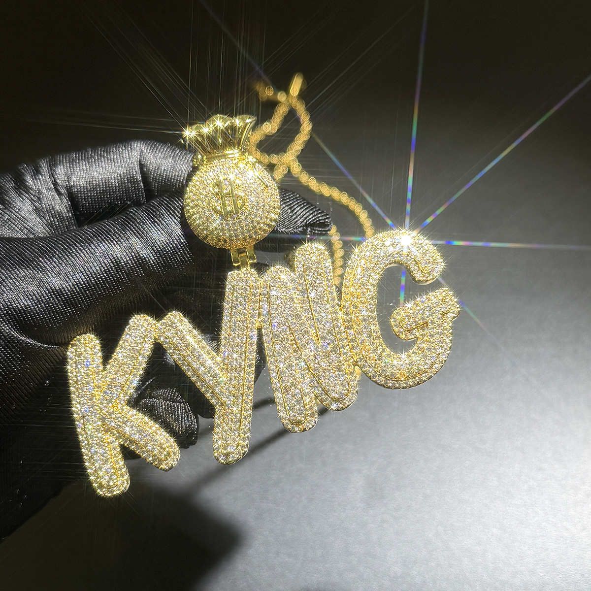 TopBling A-Z Custom Name Letters Pendant Necklaces Jewelry Dollar Symbol Buckle Clasp Full 5A Zircons