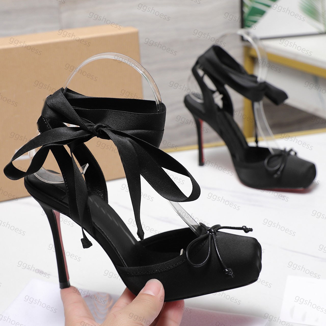 Dress Shoes cassia Lace Up pumps Top Quality Designer Women Satin Slingback pumps Luxury Hight Heel Ballet Shoes