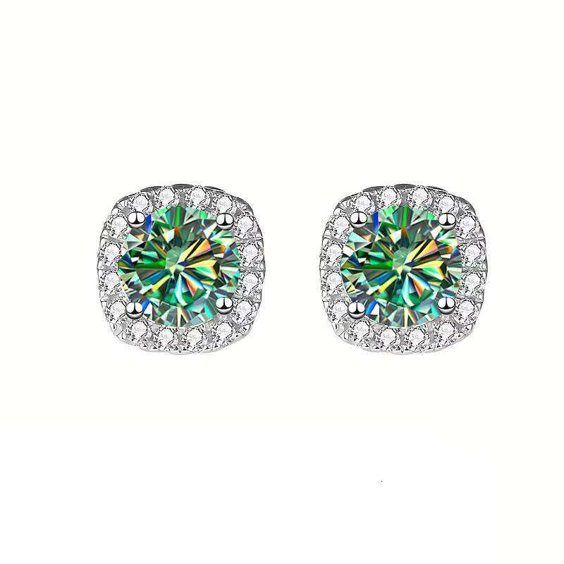 Simple Classic Square Non Tarnish Stud Earrings Round Cut 1Ct VVS Colored Moissanite 925 Silver Pt950 Plated Fine Women Jewelry