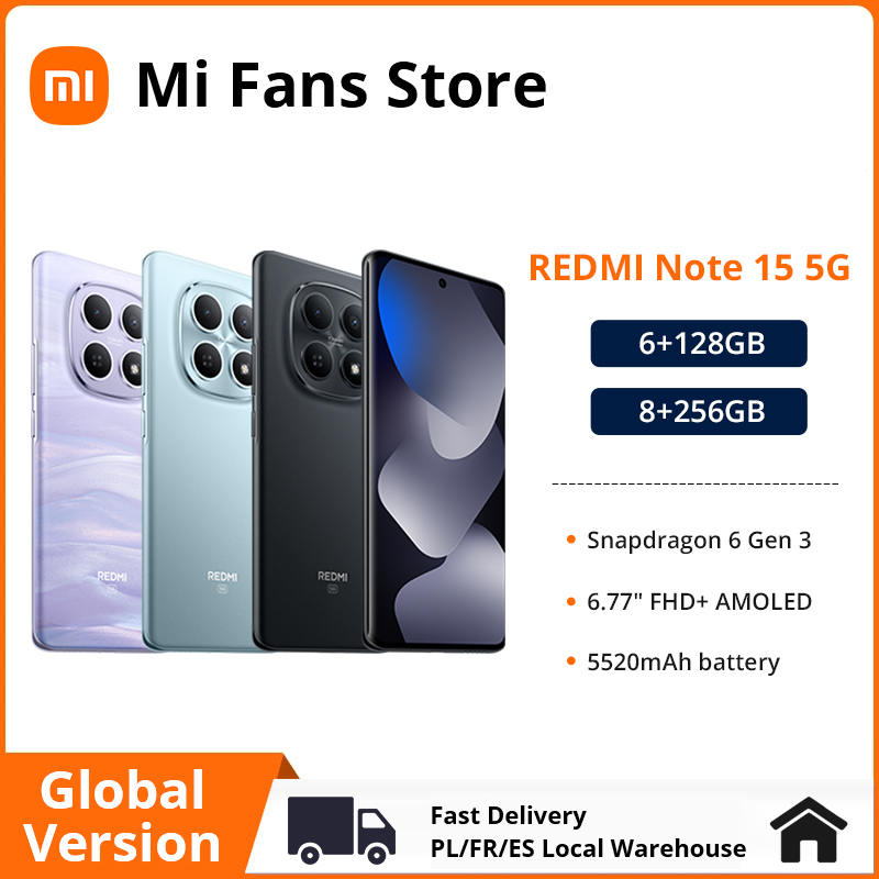 Xiaomi Redmi Note 15 5G Global Version Snapdragon 6 Gen 3 NFC 108MP camera 5520mAh 120Hz 6.77" AMOLED display