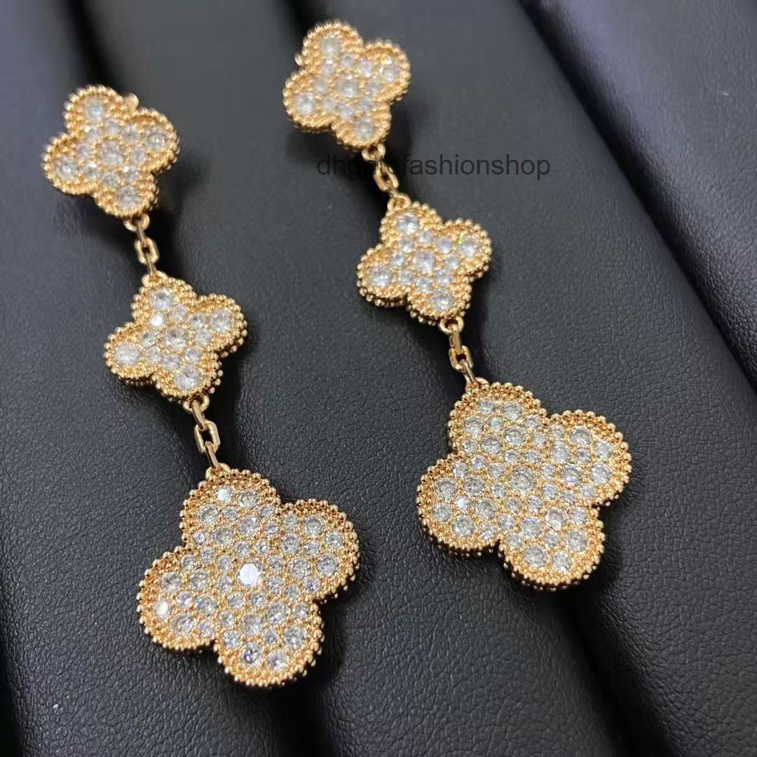 Designer Earrings vanly cleef earrings Clover Three-Flower Full Diamond Earrings for Women Long Earrings for Women four-leaf clover Earring