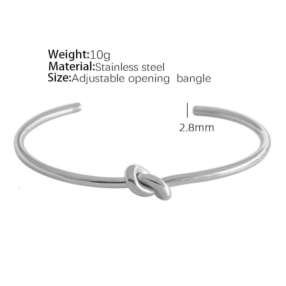 Stainless Steel Knotted C-Shaped Bracelet 18K Gold-Plated Open-Ended Minimalist Double-Layer Women's Bracelet Jewelry