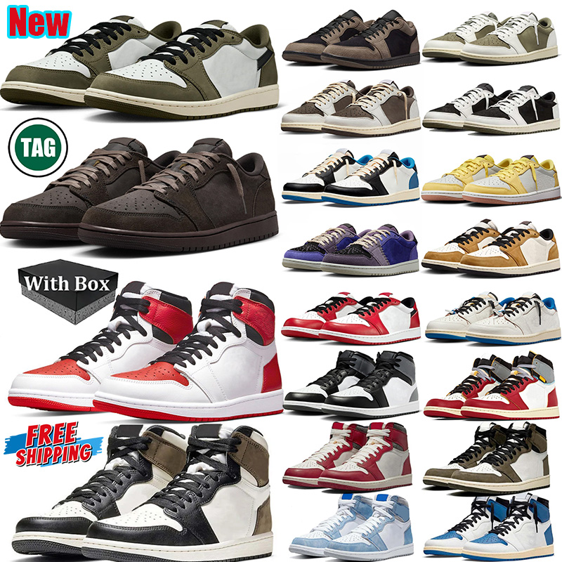 Free Shipping With box 1s low high designer trainers basketball shoes men women Black Phantom Medium Olive sports sneakers Outdoor shoe 1