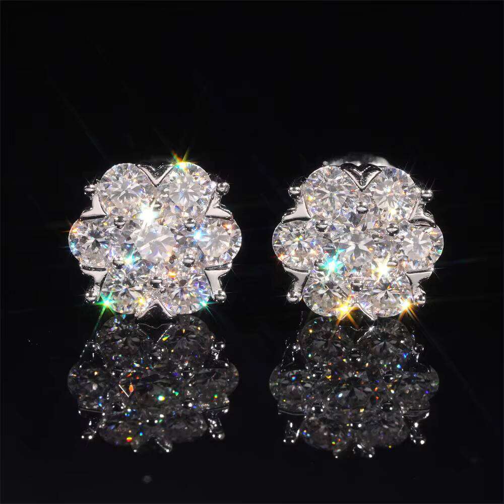 GRA Certified Pass Tester Hip Hop Jewelry Iced Out VVS Moissanite Cluster Stud Earrings