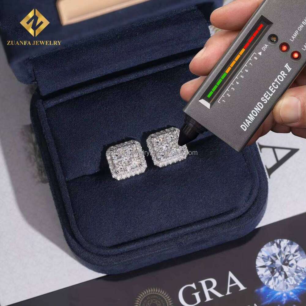 Drop Shipping From USA Warehouse Fashion 925 Sterling Silver VVS Moissanite Square Shape Hip Hop Stud Earring Jewelry