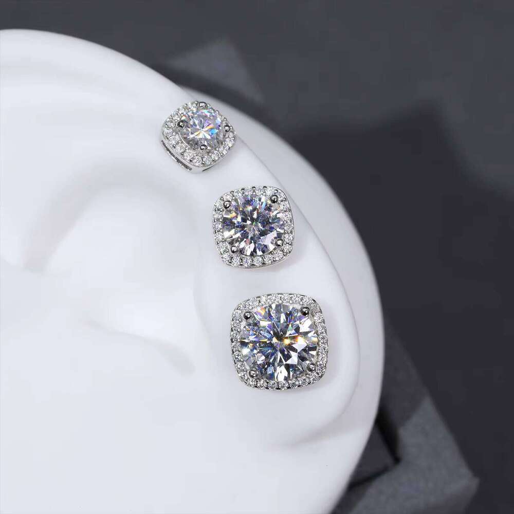 Xs Pass Tester 5Mm 6.5Mm 8Mm Moissanite Magnetic 925 Sterling Silver Mossanite Halo Stud Earrings For Men