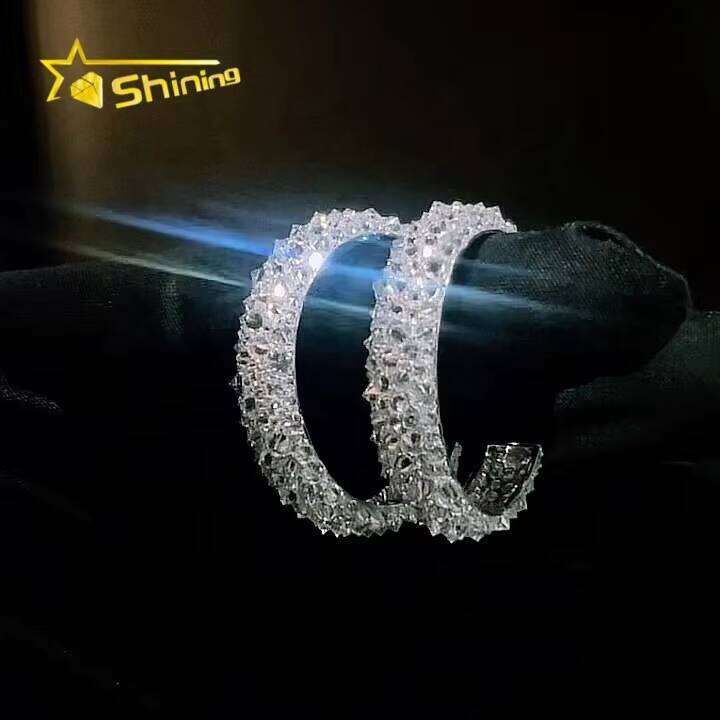 New Arrivals Charms Fashion Jewelry Custom S925 Silver Iced Out VVS Moissanite Diamond Mosaic Inverted Mens Hoop Earrings
