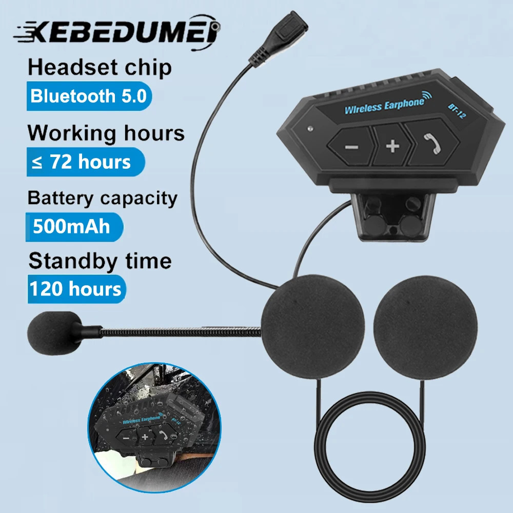 BT12 Motorcycle Helmet Headset Stereo Bluetooth Earphone Wireless Handsfree Mic Headphones Music Player For Motorbike Rider 260202