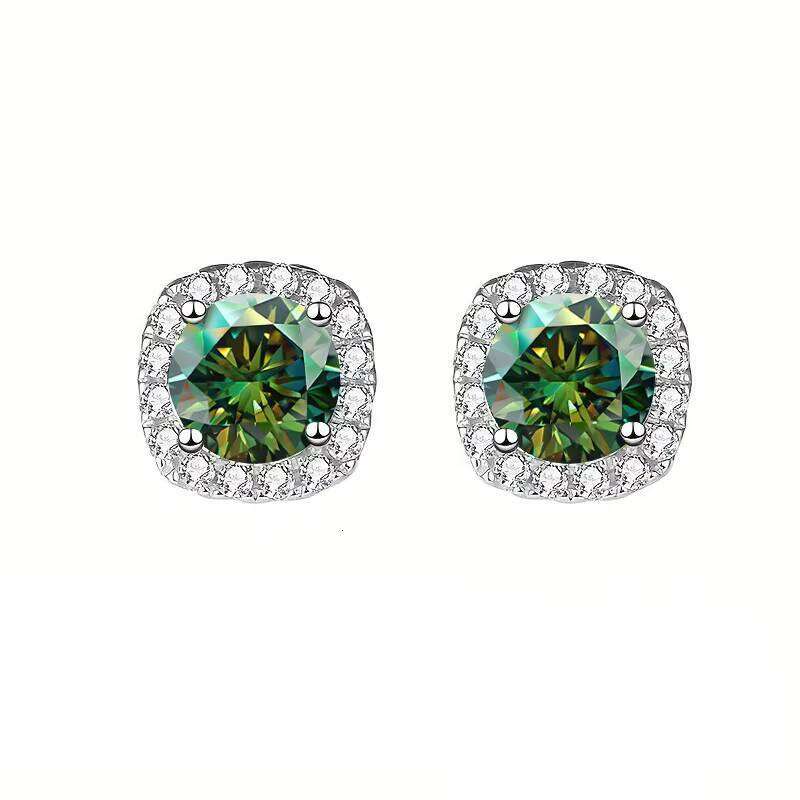 Simple Classic Square Non Tarnish Stud Earrings Round Cut 1Ct VVS Colored Moissanite 925 Silver Pt950 Plated Fine Women Jewelry