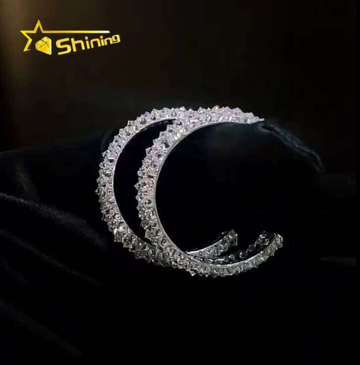 New Arrivals Charms Fashion Jewelry Custom S925 Silver Iced Out VVS Moissanite Diamond Mosaic Inverted Mens Hoop Earrings
