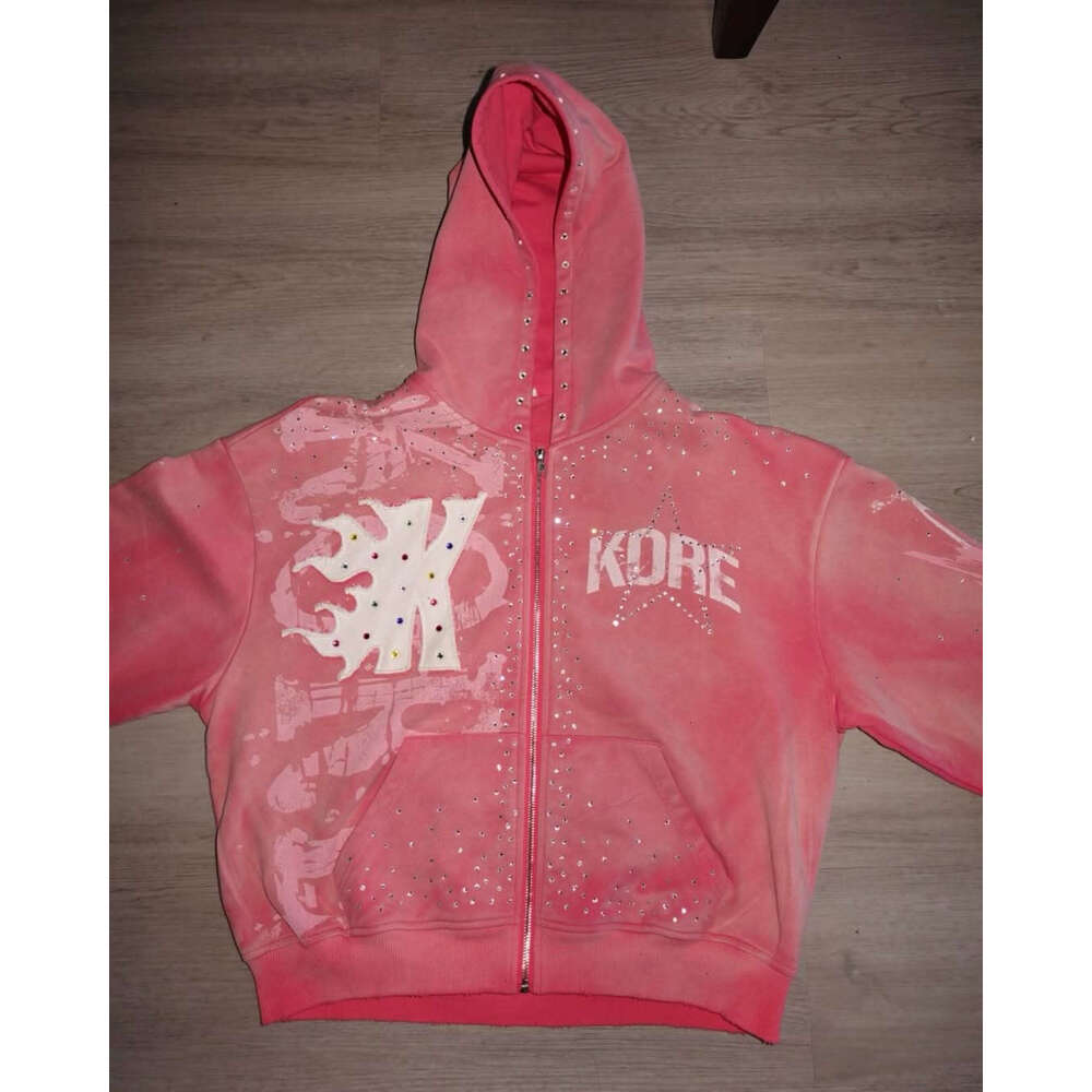 Autumn Winter Season Unisex Fashion Set Street Style Rhinestone Zipper Hoodie Drawstring Pants European And American
