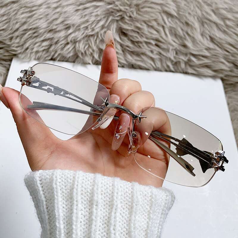 Sunglasses Y2K Frameless Five Pointed Concave Bowknot Metal Frame Personality Design for Driving and Outdoor Wear Gift High Quality Texture