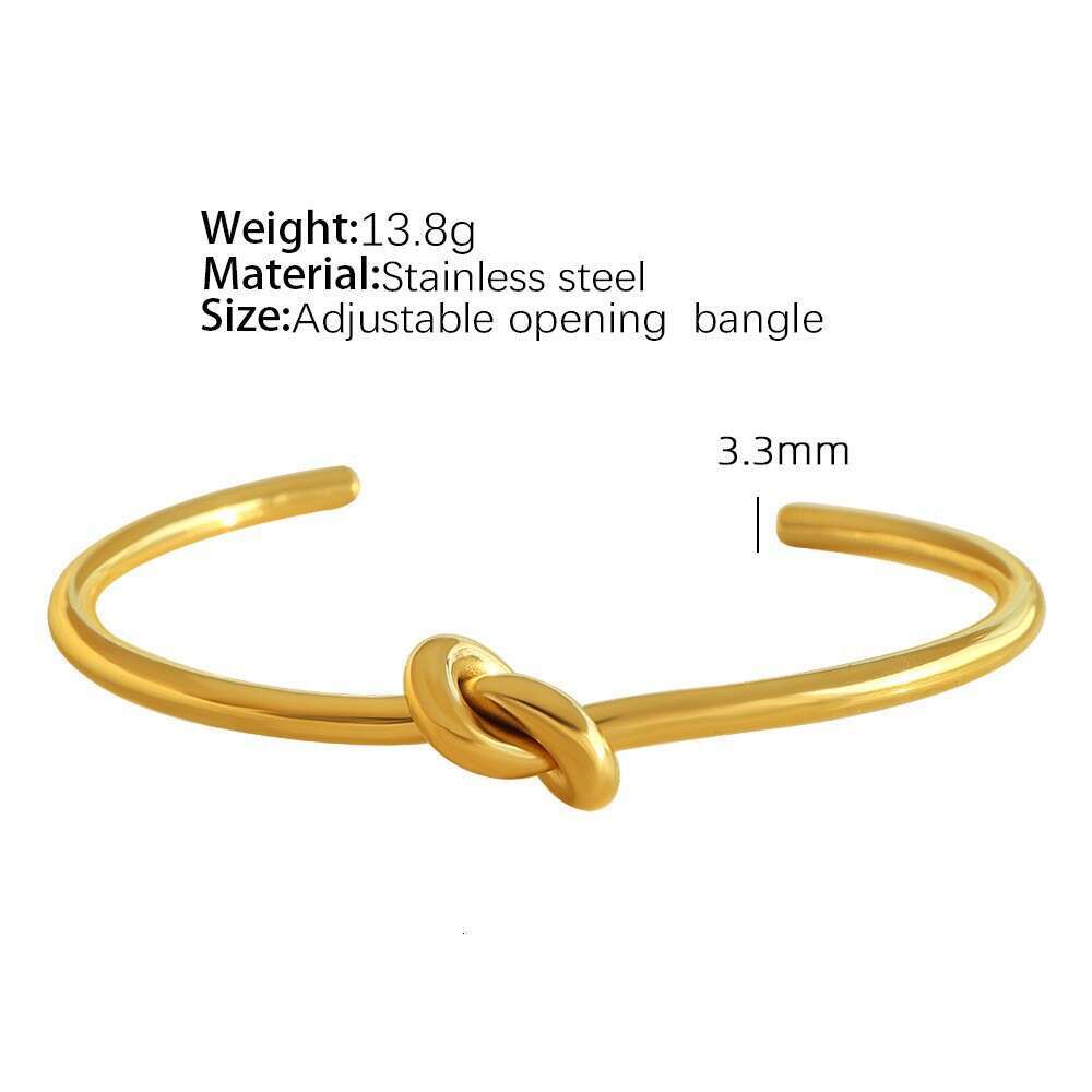 Stainless Steel Knotted C-Shaped Bracelet 18K Gold-Plated Open-Ended Minimalist Double-Layer Women's Bracelet Jewelry